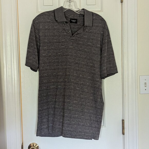 Haggar Men Shirt Short-sleeve Knit Button Neck Pullover Grey Pattern, Size S - Picture 1 of 4